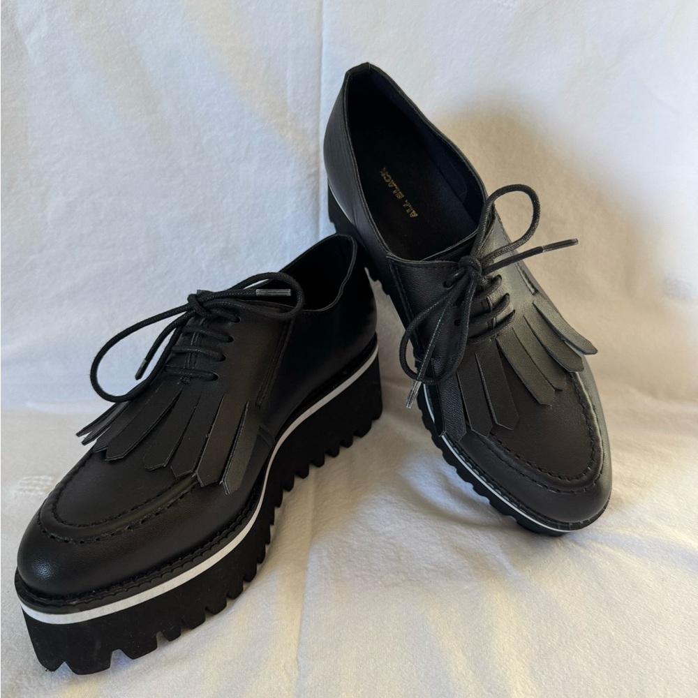 All Black Kiltie Ox Flatform Platform US 8.5